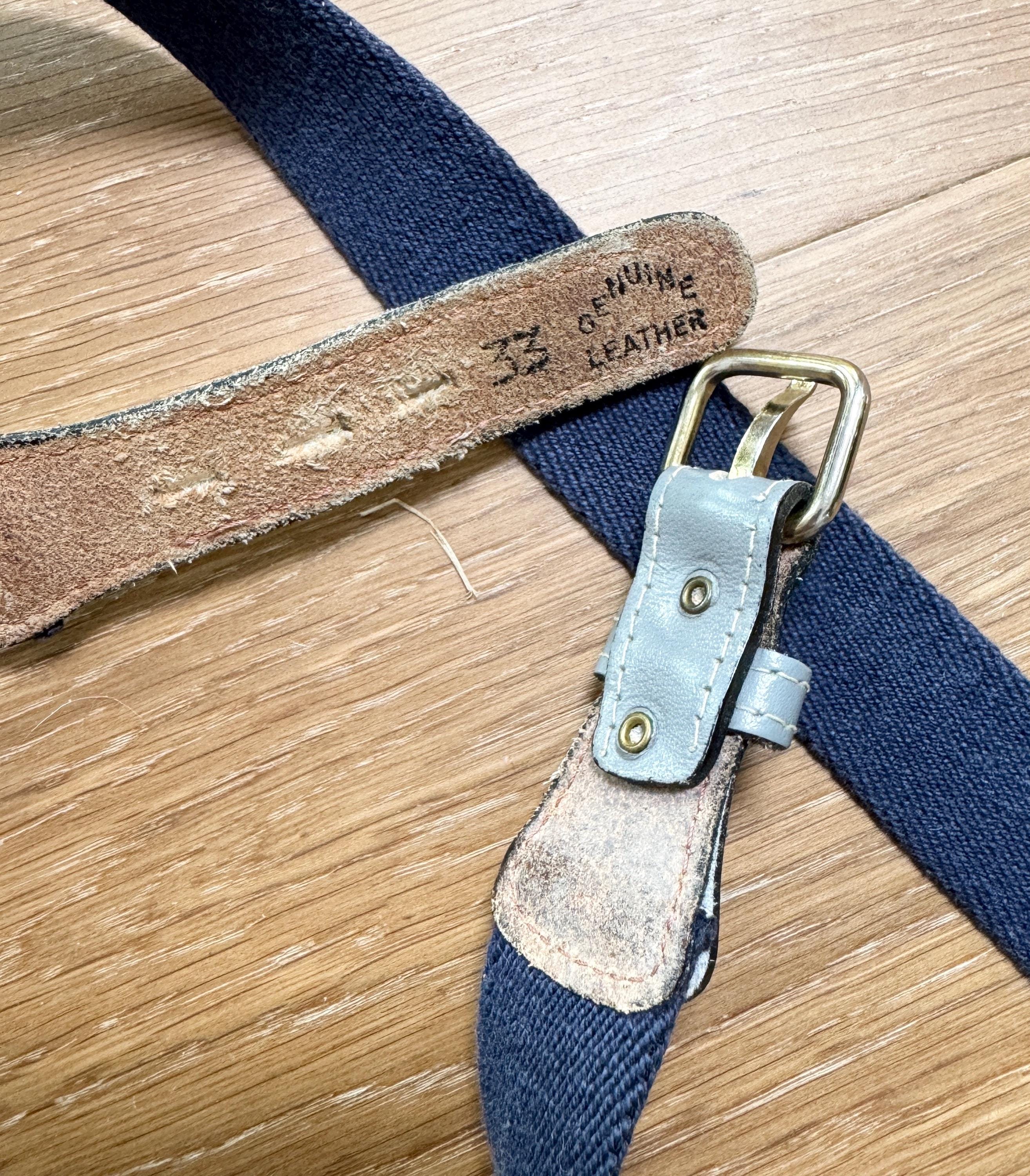 Vintage 80s Preppy Woven Cotton Striped Belt Leather Buckle  display picture 3