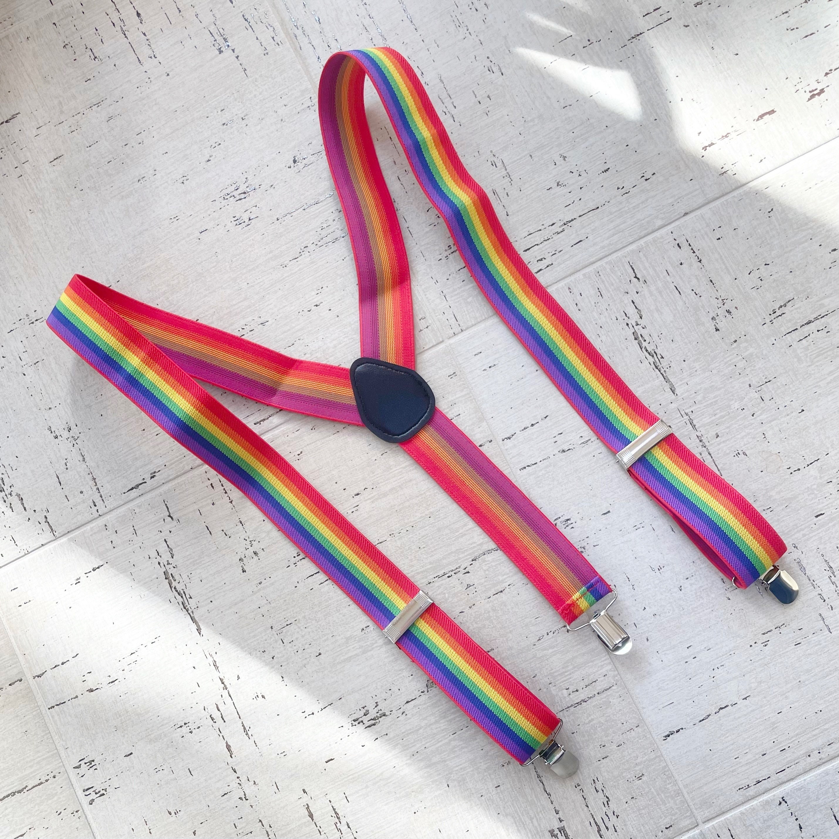  Men's Unisex Clip-on Braces Elastic Glitter Rainbow