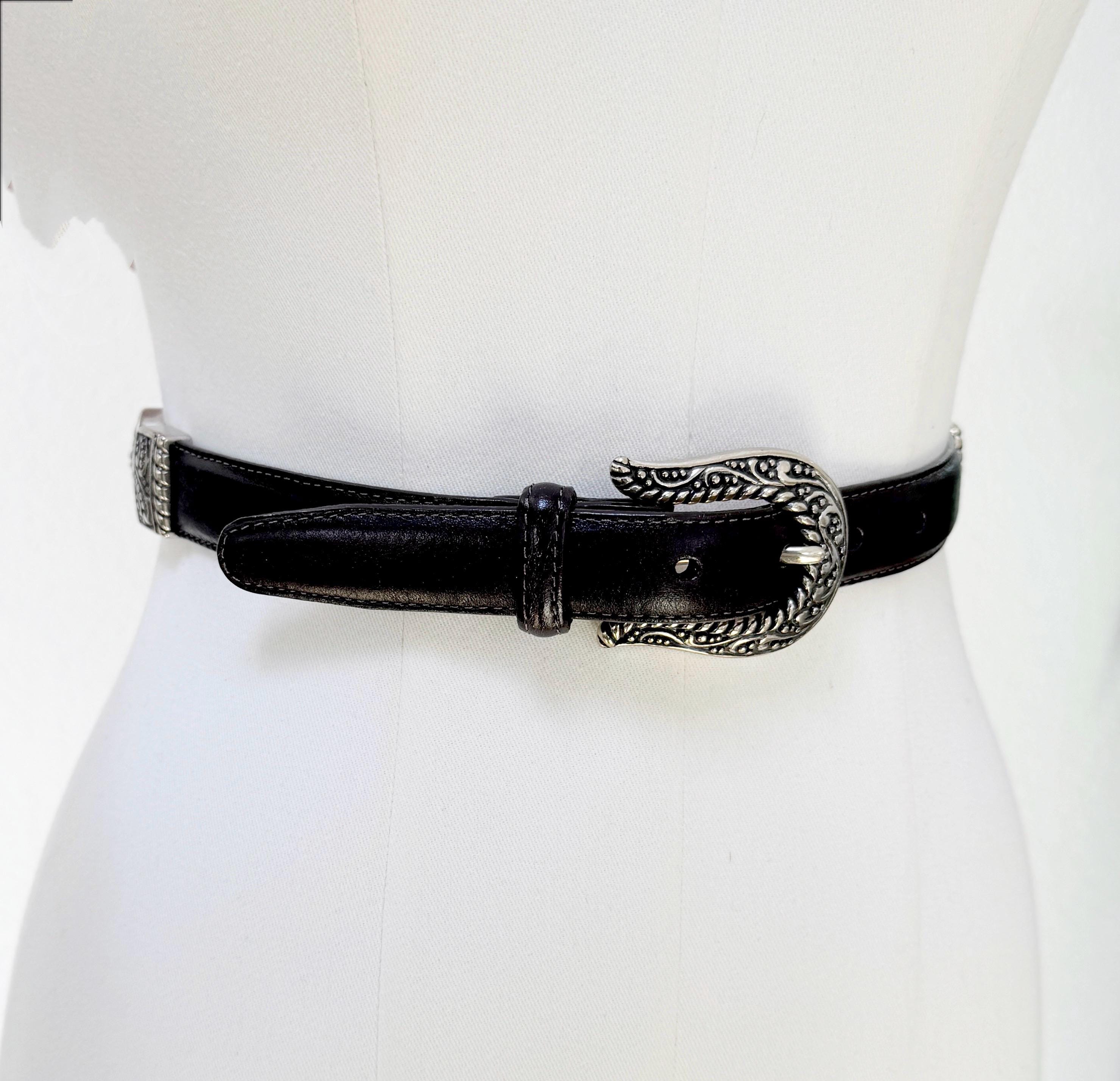 Vintage Brighton Black Leather Toggle Belt Silver Horseshoe Chain M Brighton Silver Belts for Women for sale | eBay main image 4