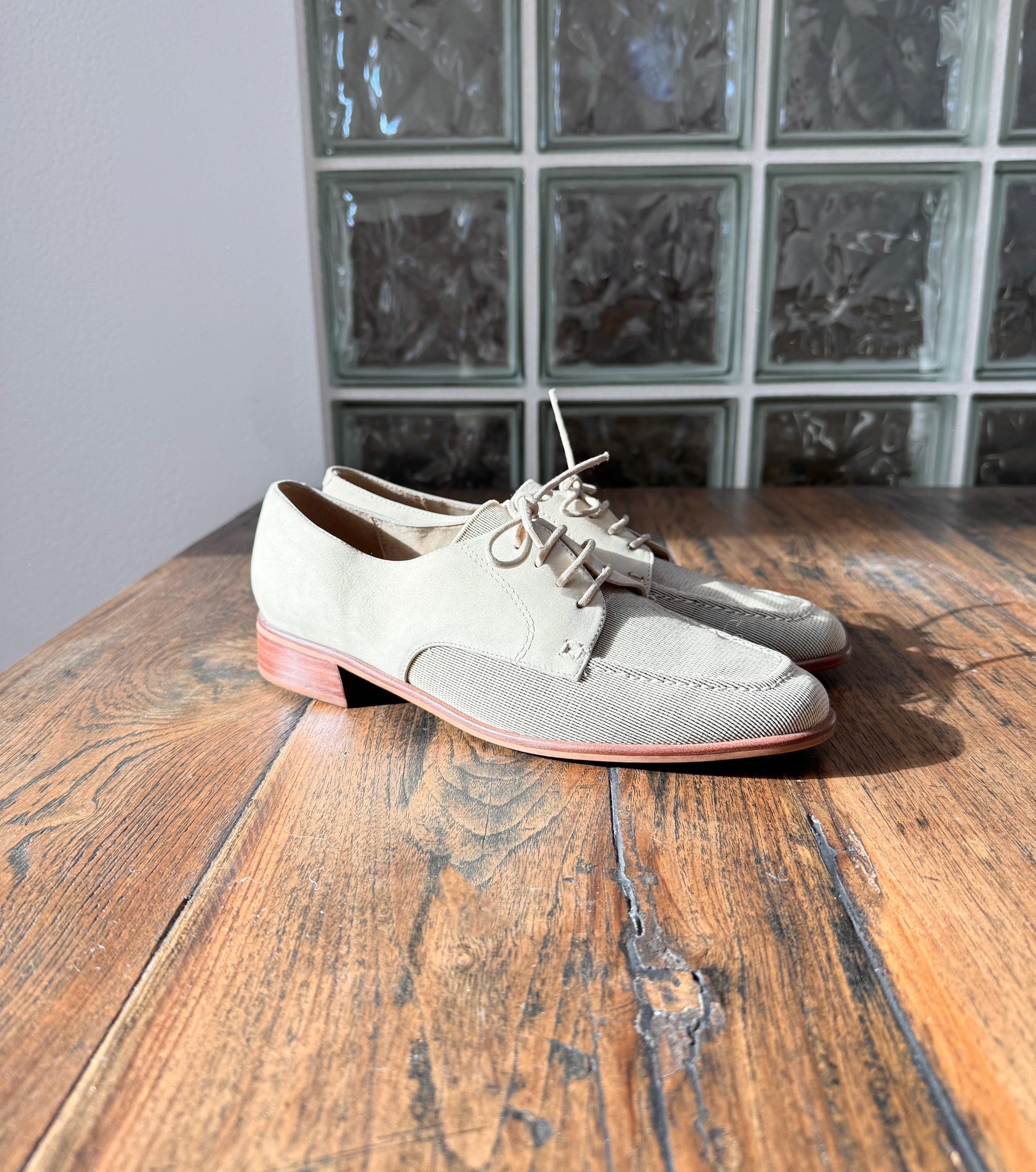 Vintage 80s Bandolino Annie Hall Leather and Woven Beige Oxford