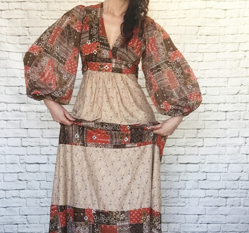 1970s Calico Quilt Maxi Dress | SMALL