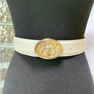 Vintage 80s Talbots Bone Leather Gold Filigree Buckle Dress Belt S M 24-28” Italian Collection
