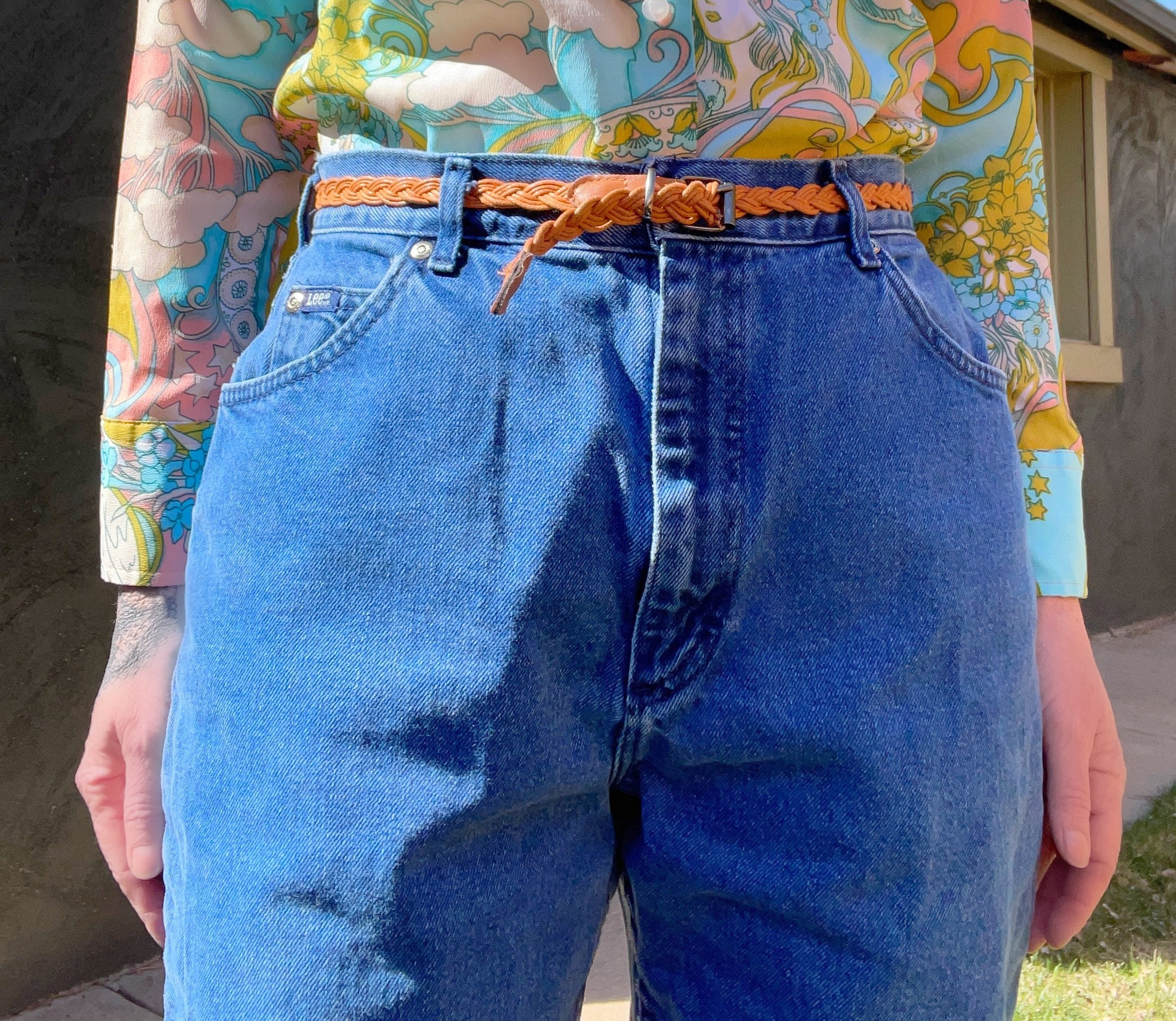Vintage jaren 80 Lee Baggy Mom Jeans Denim Broek Hoge Taille Zakken Broek Strakke Roll L Tall Kleding Dameskleding Broeken & Capriboeken Broeken 
