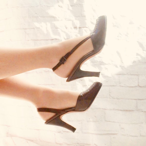 RARE Vintage 40s Snakeskin Peeptoe 4” Heels Wrap S