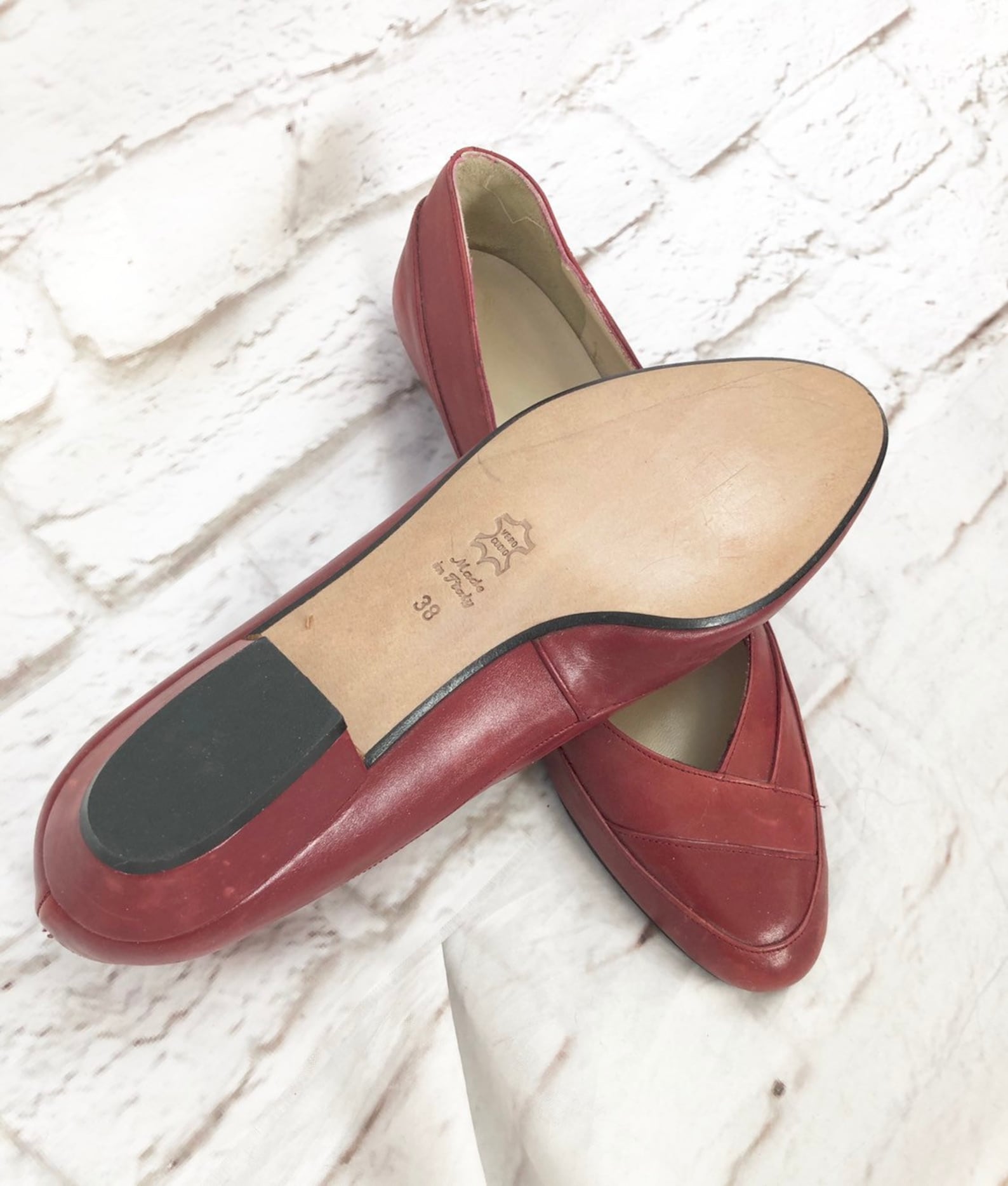 vintage 80s red leather ballet slip-on low heel shoes pumps 7