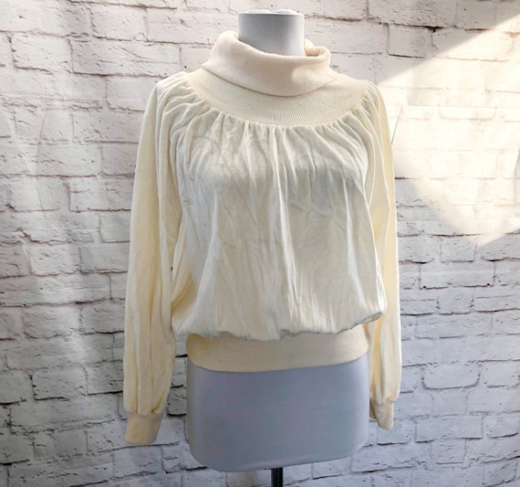 Iconic Vintage 70s Velour Cream Turtleneck Batwing