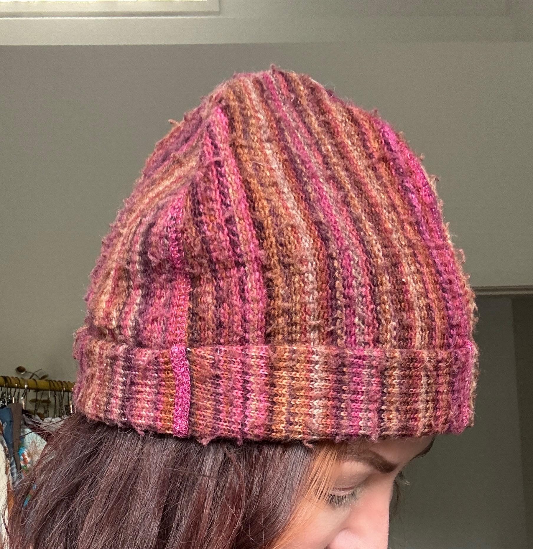 Armani Exchange Striped Beanie Women’s OS Cream Pink Knit Hat Vintage Y2K Style Hand Knit Black and Pink Striped Beanie - Etsy main image 3