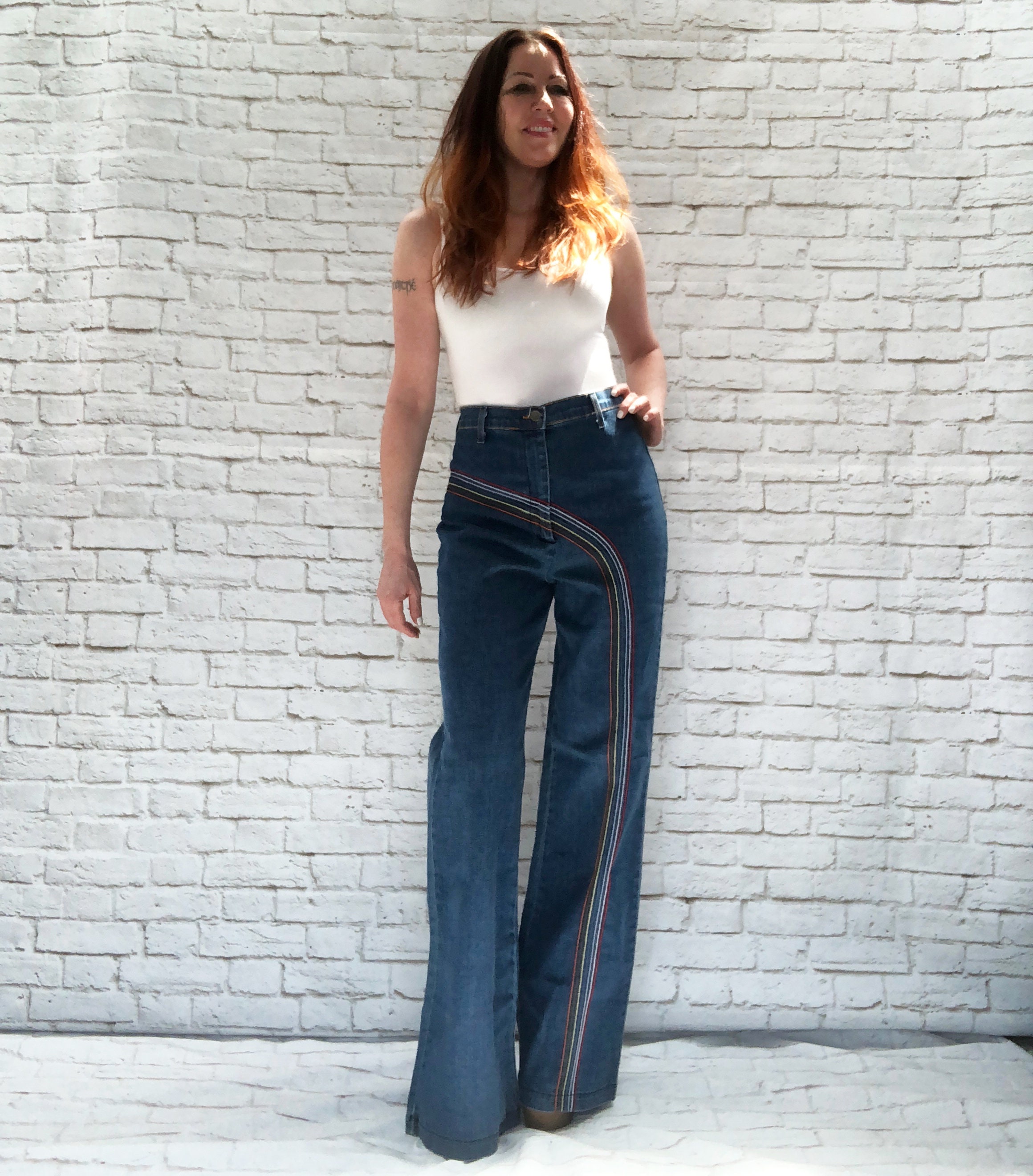 Embroidered Rainbow Arc Striped High 