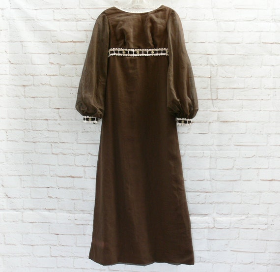 Vintage 60s Sheer Brown Poet Sleeve Victorian Dress Y… - Gem