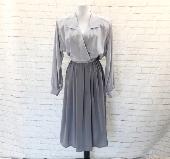 Vintage 80s does 40s Color Block Gray Shirt Dress
