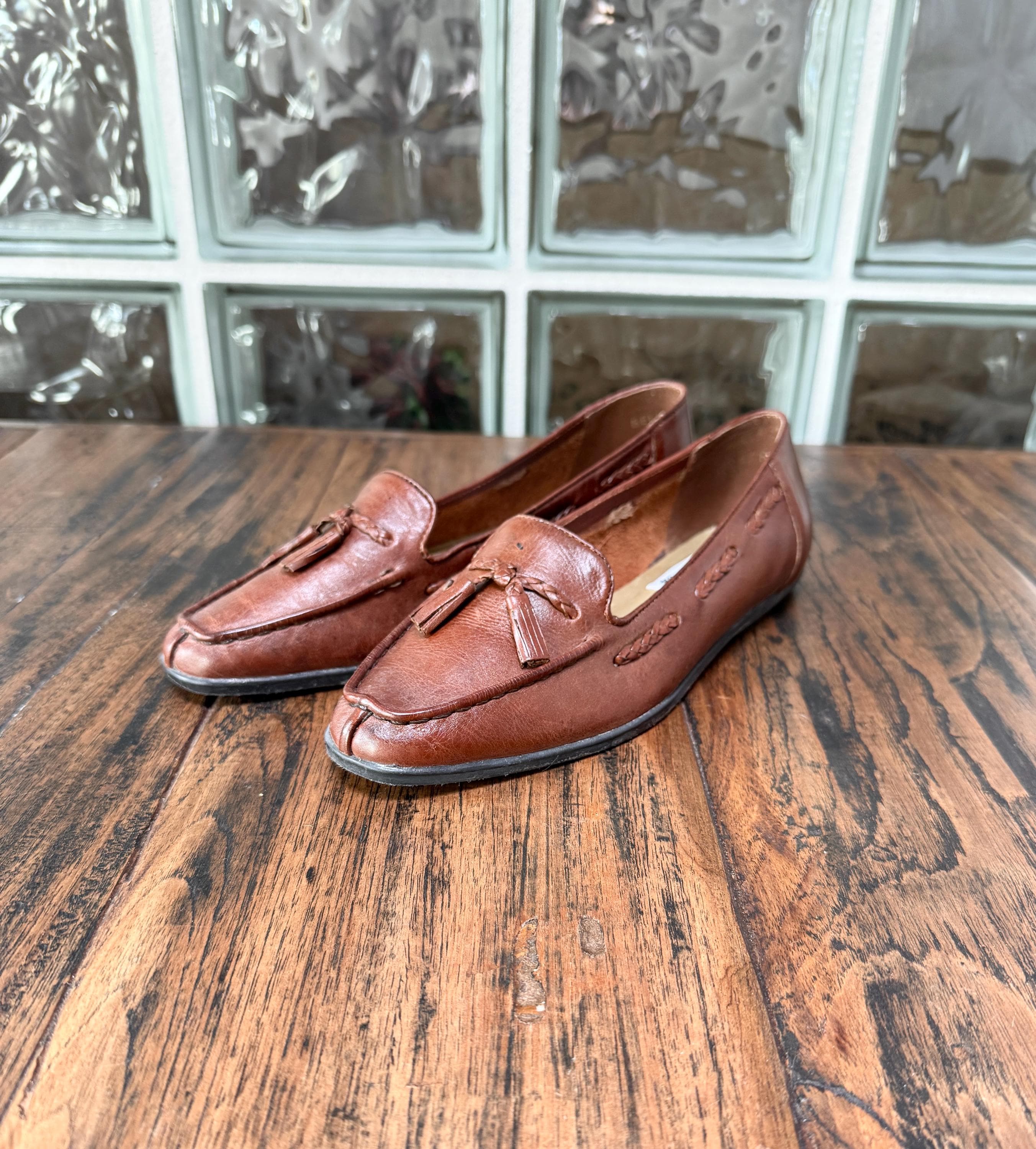 Loafers vintage 本革 Vintage 80s Mootsies Tootsies Brown Leather Tassels Boat Shoes