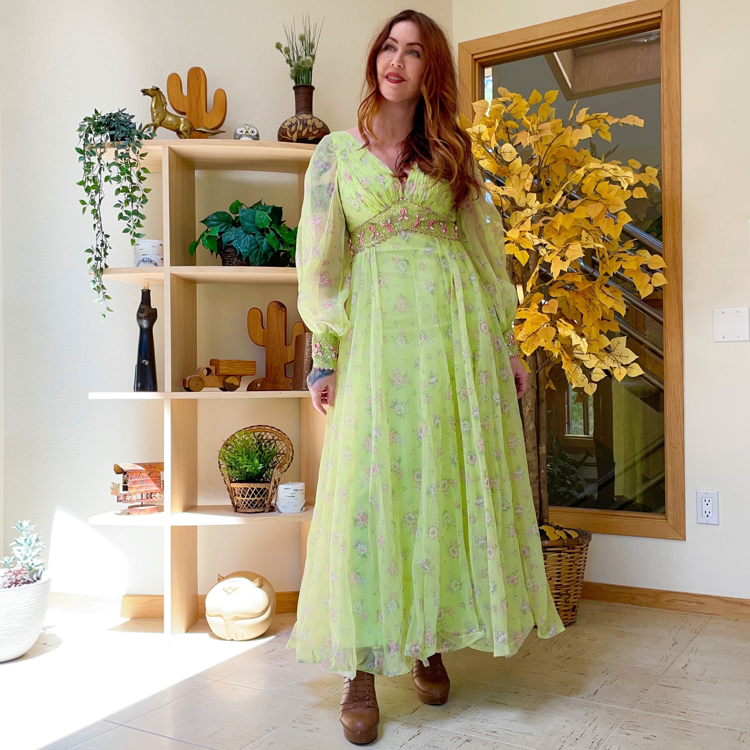 vintage beaded midi fairy dress $35 - $60 Allegoria Long Sleeve Maxi Color:SAGE-2