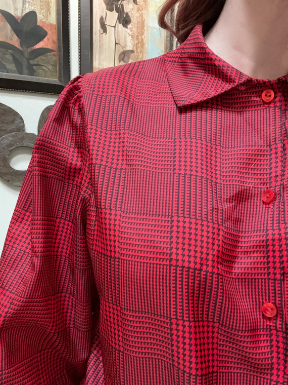 Vintage 80s hace blusa a cuadros con dientes de sabueso victoriano