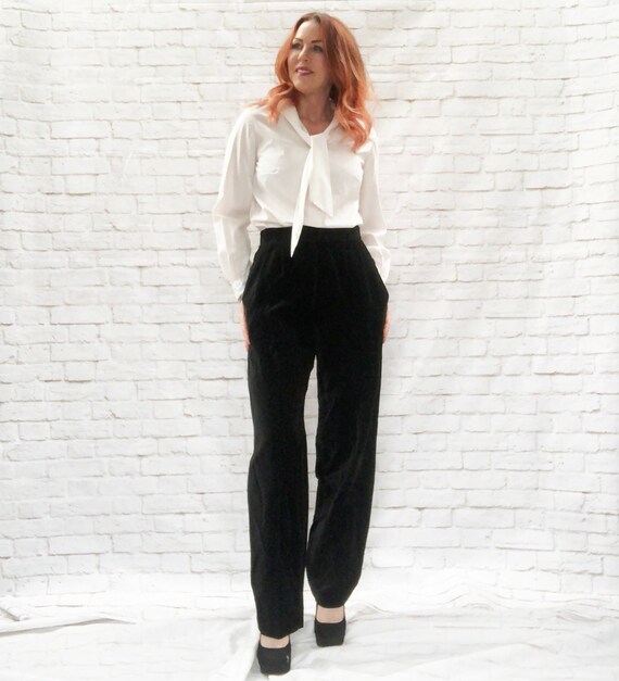 Vintage 80s Black Velvet Pleated High Waist Pants