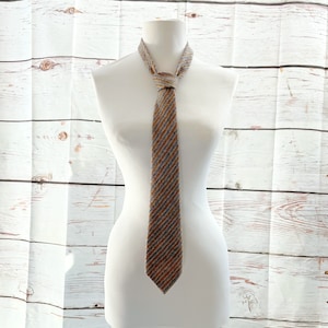 Vintage 50s Ticking Striped Wool Knit Tie Necktie British Blue Brown Preppy