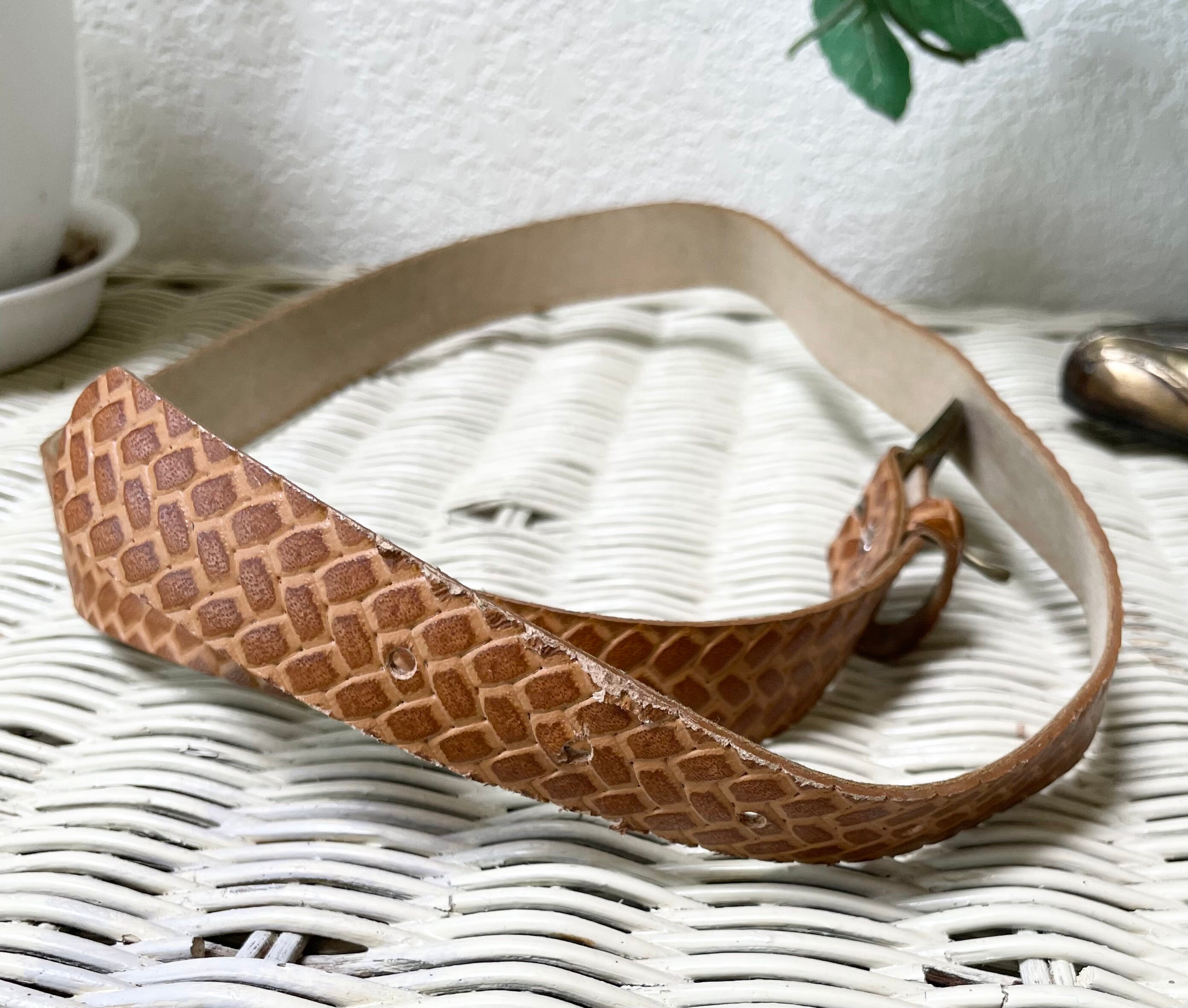 Vintage 80s Faux Braided Woven Leather Belt Antique Brass 