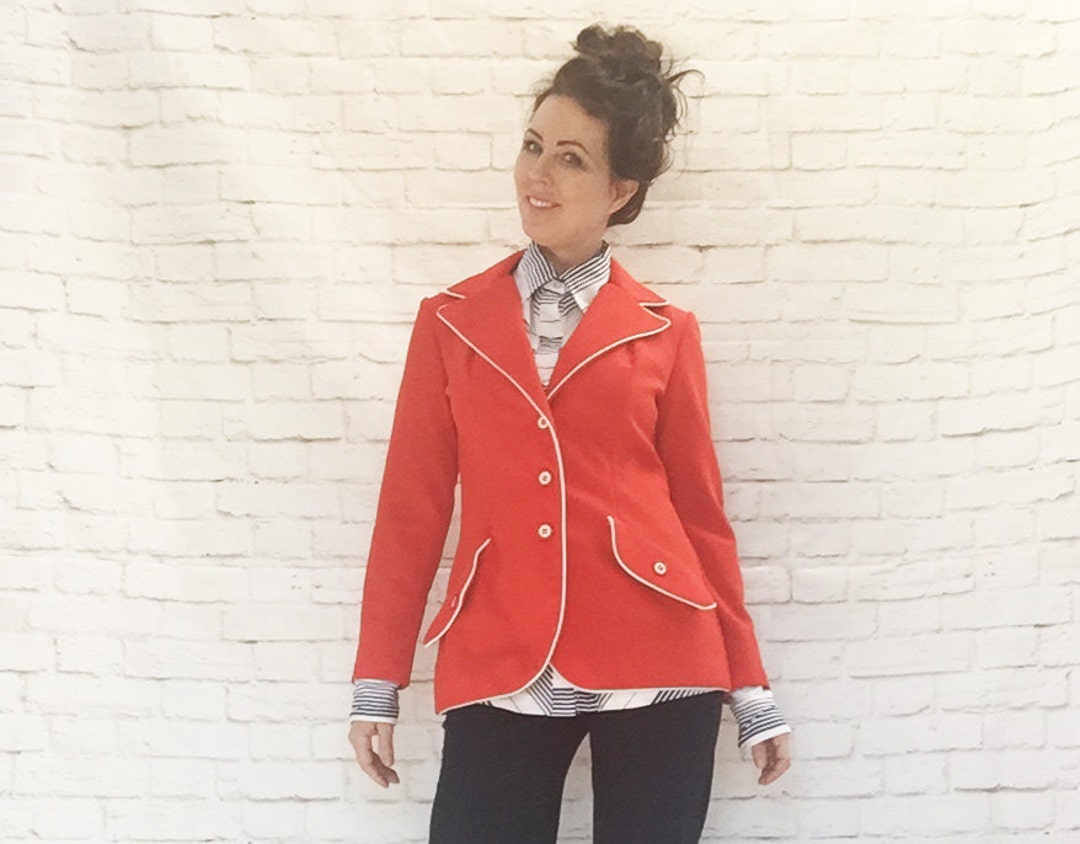 Vintage 60s Mod Military Red Blazer Jacket White Piping Trim Wide ...