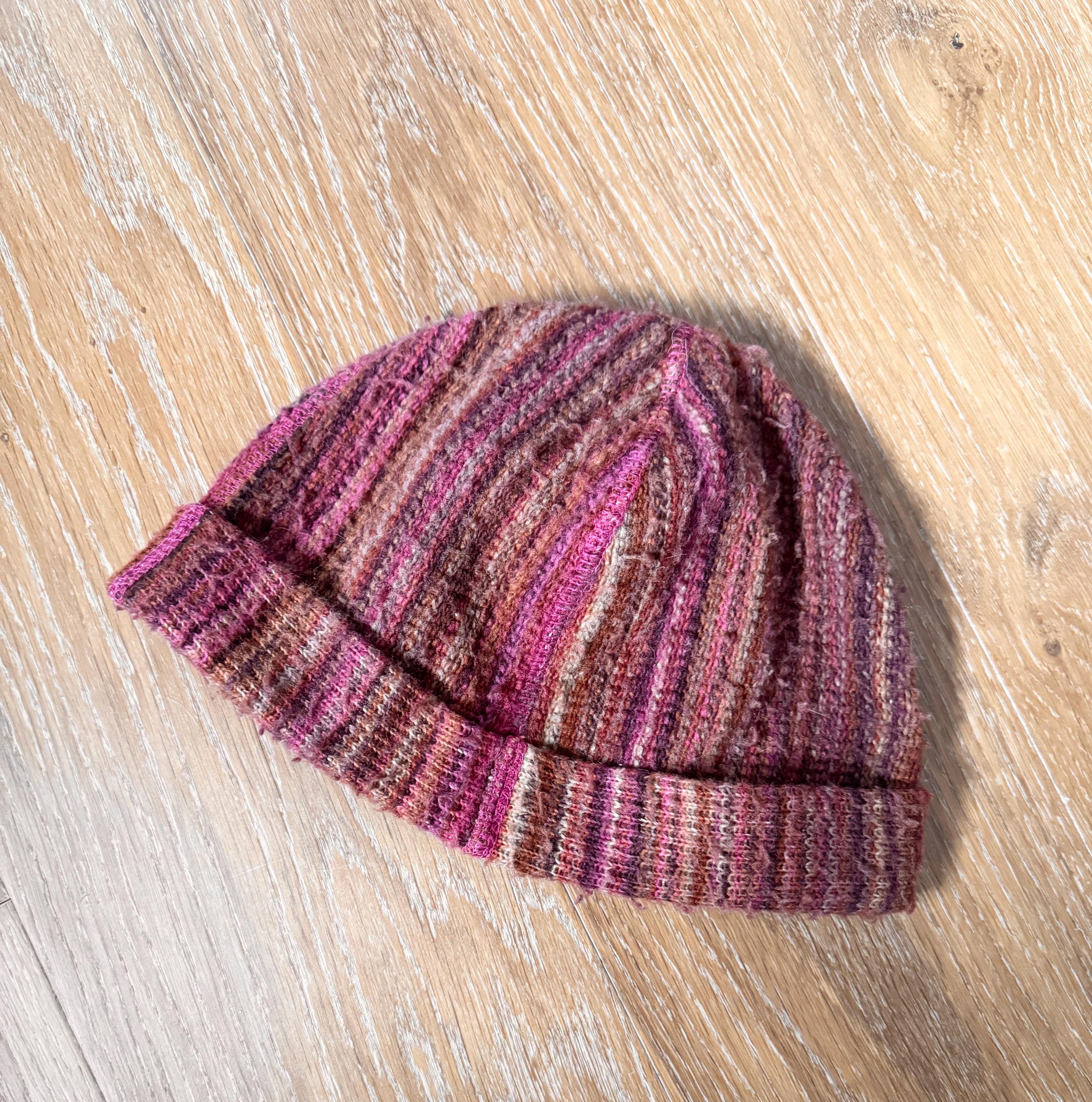 Armani Exchange Striped Beanie Women’s OS Cream Pink Knit Hat Vintage Y2K Style Hand Knit Black and Pink Striped Beanie - Etsy main image 2