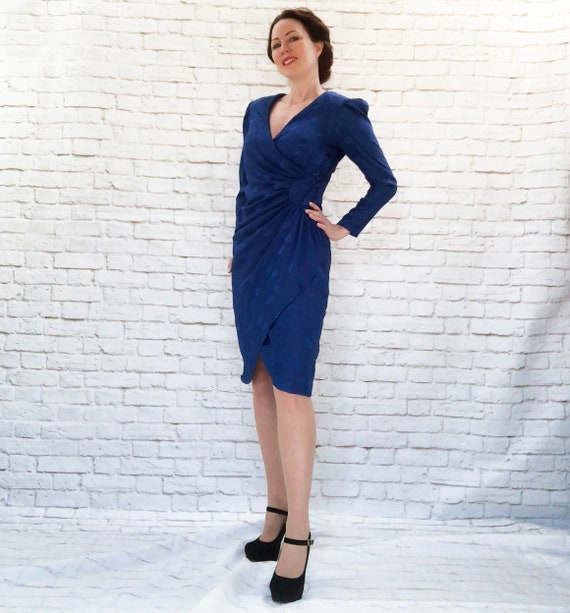 Vintage 80s Blue Leaf Embossed Print Draped Tulip Skirt Wrap Etsy