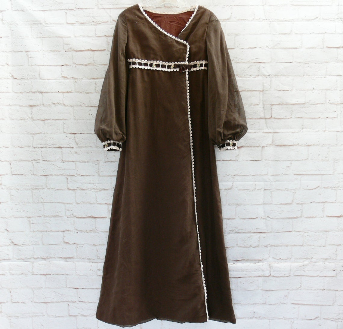 Vintage 60s Sheer Brown Poet Sleeve Victorian Dress Youth - Etsy