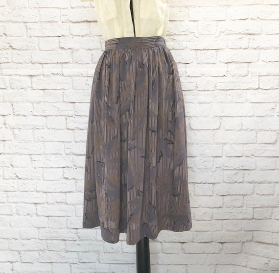 Vintage 80s Abstract Leaf Stripe Print Midi Skirt Pockets | Etsy