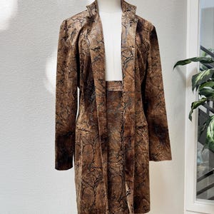 Rare Vintage Joseph Ribkoff 90s Python Velveteen Nehru Long Jacket Pencil Skirt Suit Set 12