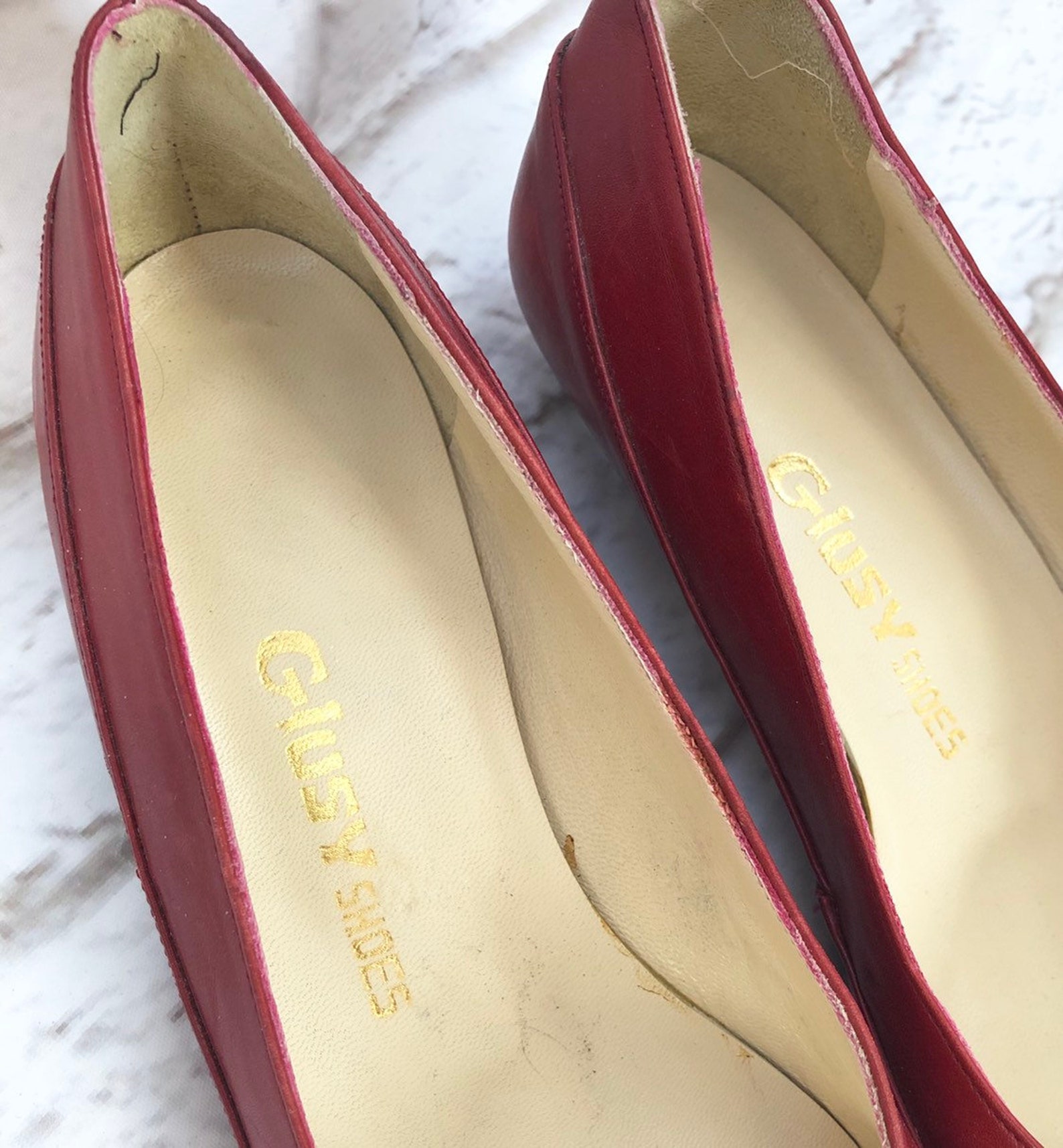 vintage 80s red leather ballet slip-on low heel shoes pumps 7