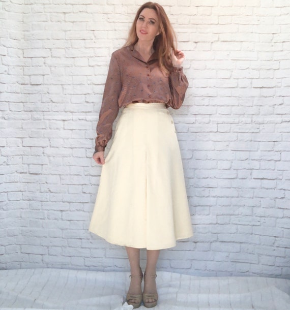 Vintage 80s Calvin Klein Riding Skirt S Beige Wool