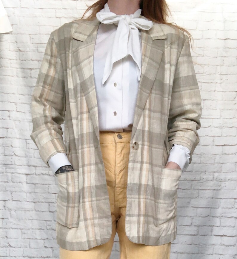 Vintage 90s Plaid Linen Oversized Boyfriend Blazer Menswear - Etsy