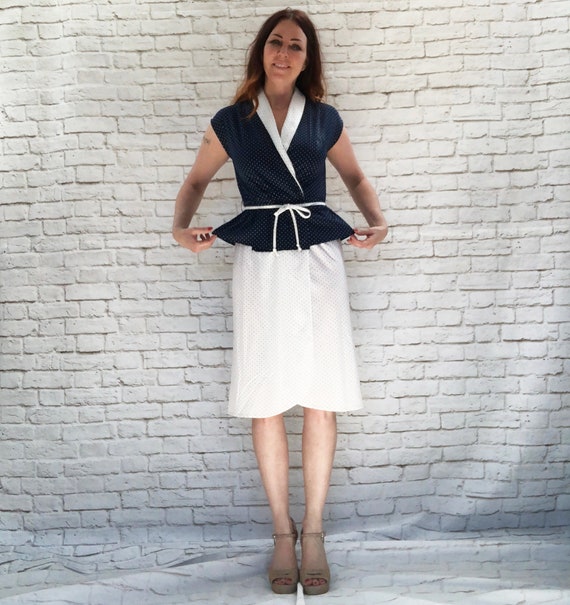 Vintage 70s Does 40s Polka Dot Peplum Wrap Dress N