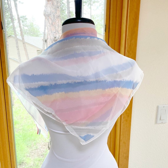 Vintage 80s Sheer Watercolor Paint Striped Square Sca??? Gem