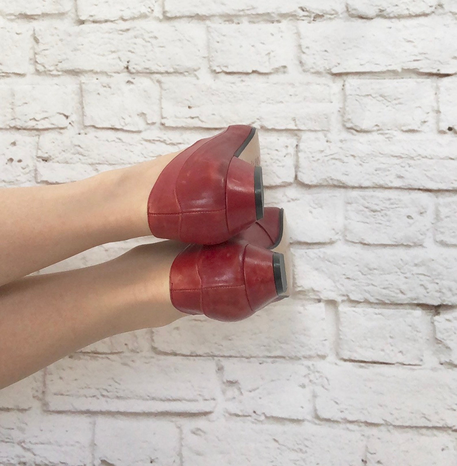 vintage 80s red leather ballet slip-on low heel shoes pumps 7