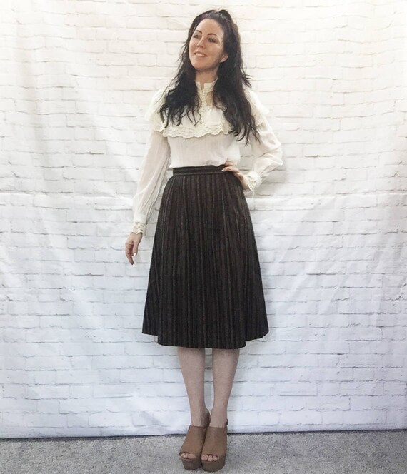 Buy Vintage 70s Striped Wool Midi Skirt XS S Flared Jewel-toned