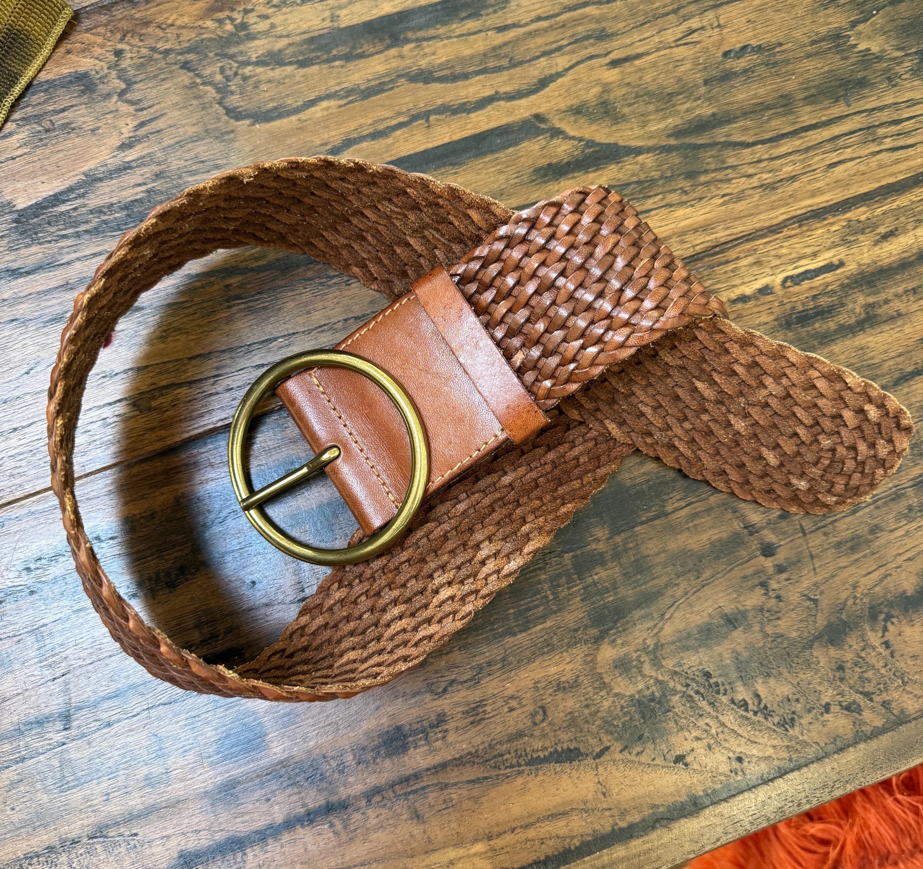 VTG 1990 Dark Brown Eddie Bauer Endless Braid Leather Belt Silver Metal Buckle M Eddie Bauer Mens Braided Leather Belt Dark Brown Woven Brass  main image 2