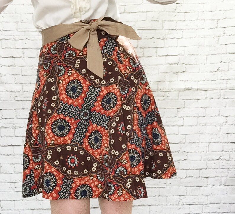 Vintage 70s Ethnic Patchwork Quilt Print Wrap Mini Skirt | Etsy