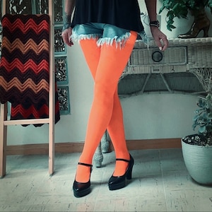 Collant vintage arancio neon corallo acceso OSFM, calzetteria per costumi e cosplay, orgoglio