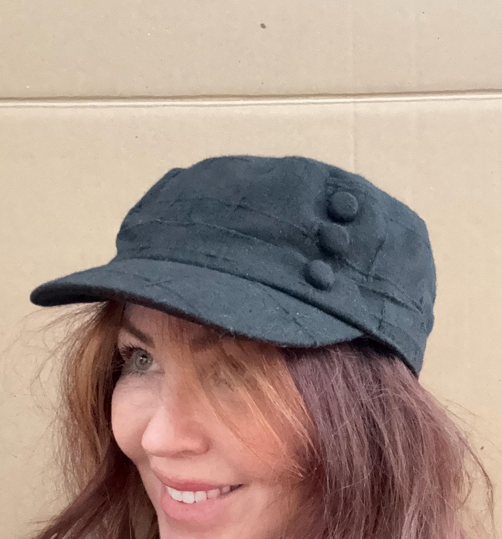 Vintage Y2K 2000s Cadet Army Military Cap Hat Black Plaid Buttons