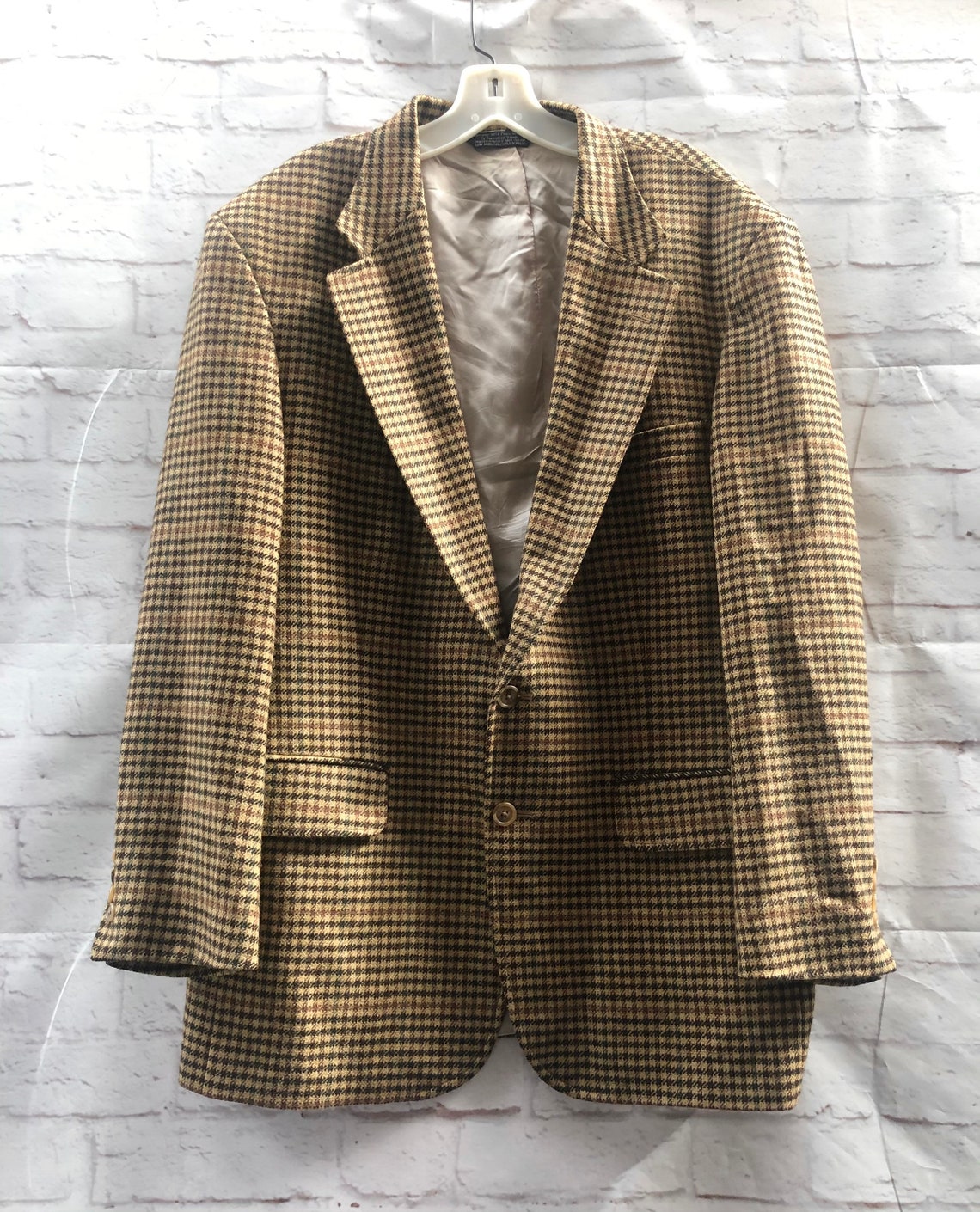 Vintage 80s Houndstooth Plaid Blazer Sport Coat Brown Gold - Etsy