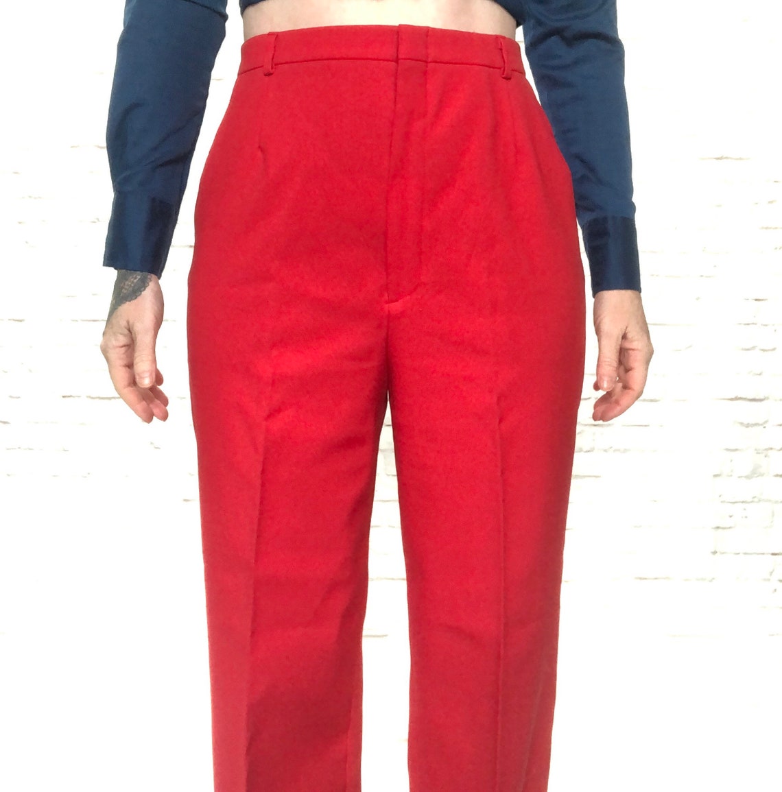 Vintage 70s Haggar Red Polyester Pants M Flat Front Pockets - Etsy