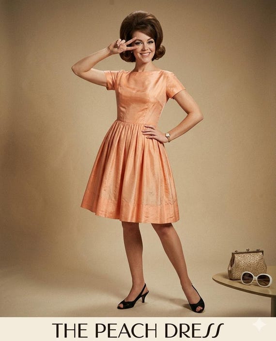 1960s holiday dress Vintage 60s Iridescent Orange Watusi Party M Short Sleeve Knee Length Nolira Dress