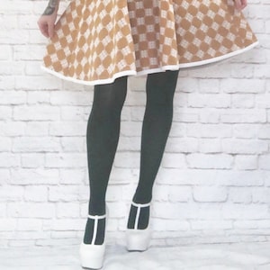 Vintage Retro 90s does 60s Mod Dark Green Solid Tights Stockings Pantyhose Hosiery Costume XS S Opaque