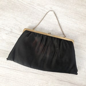 Vintage 60s Black Matte Satin Evening Bag Convertible Clutch Purse