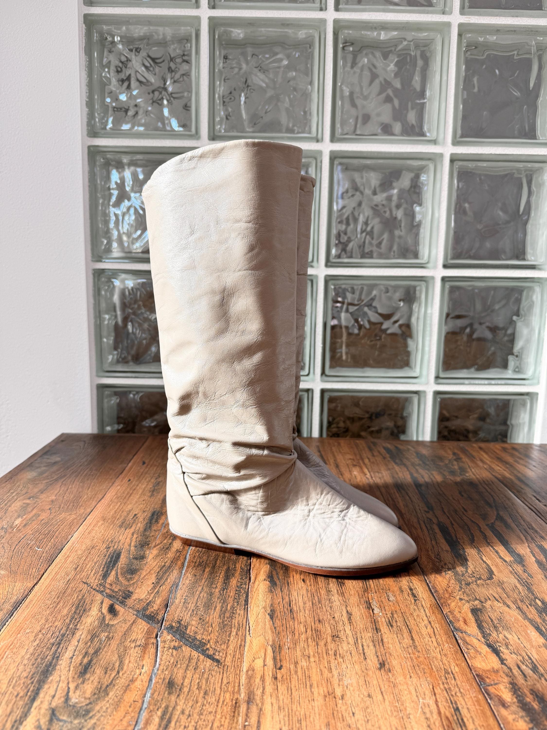 Vintage 80s Dexter Leather Slouch Pirate Cuffable Calf Boots 6.5M