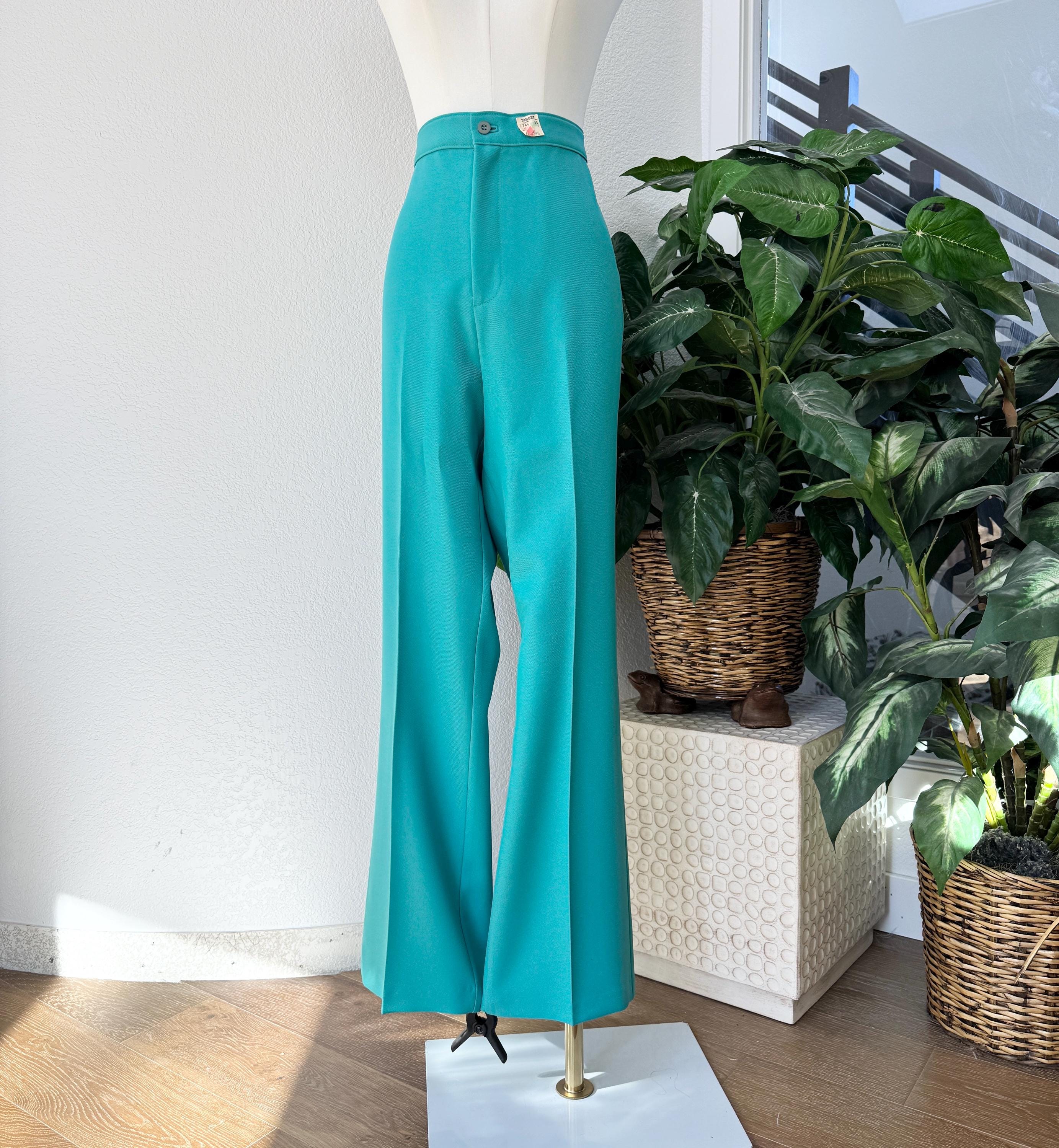 Vintage 70s NOS Target Seafoam Aqua Polyester Flared Pants High