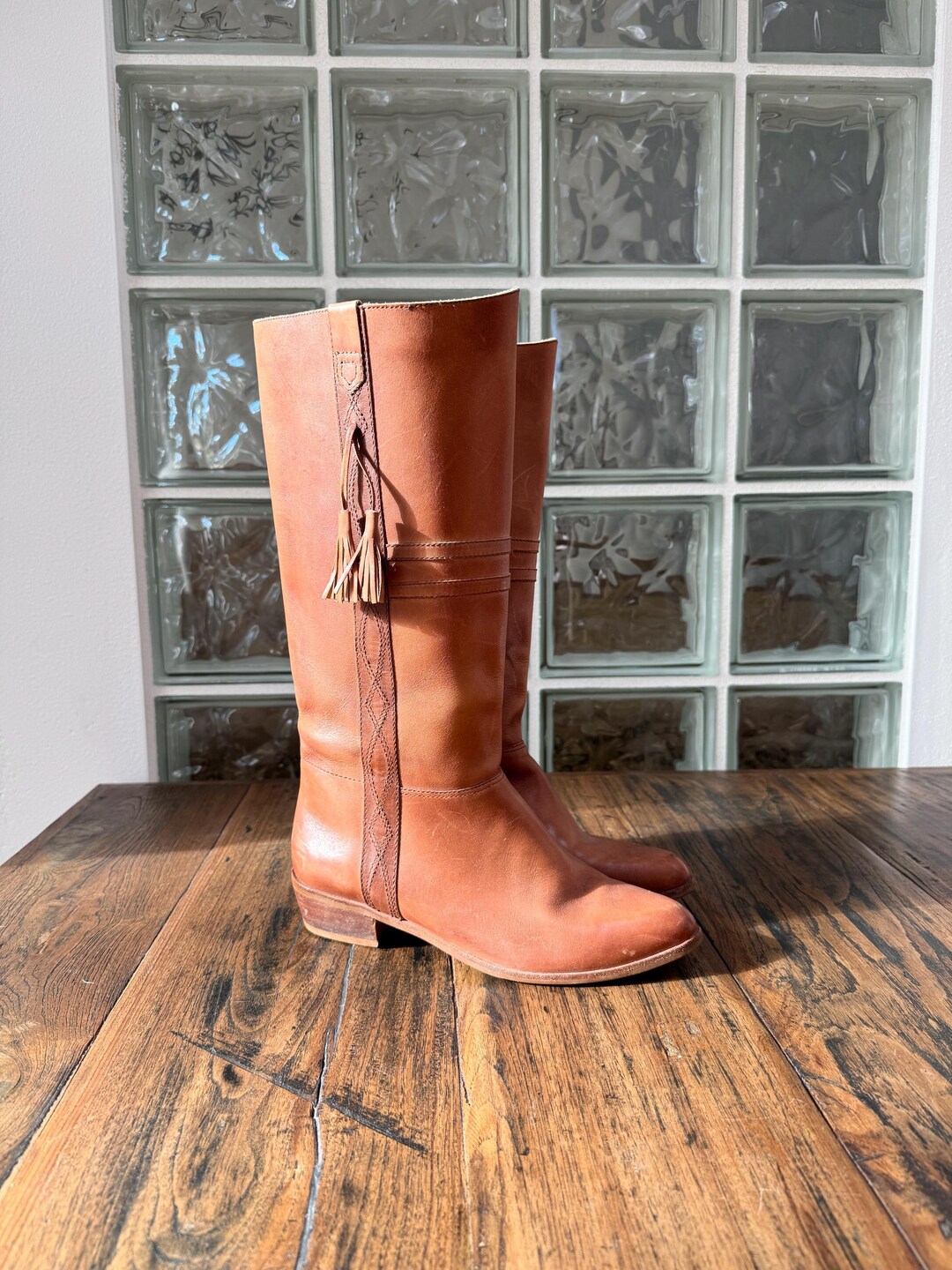 Vintage 90s Kinney Flat Embellished Knee Boots Leather