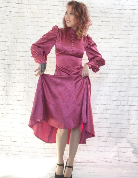 Vintage 70s Does 40s Does Victorian Mauve Satin Fl