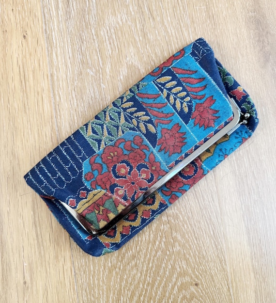 Vintage 60s Mod Scandi Patchwork Navy Foldover Cl… - image 1