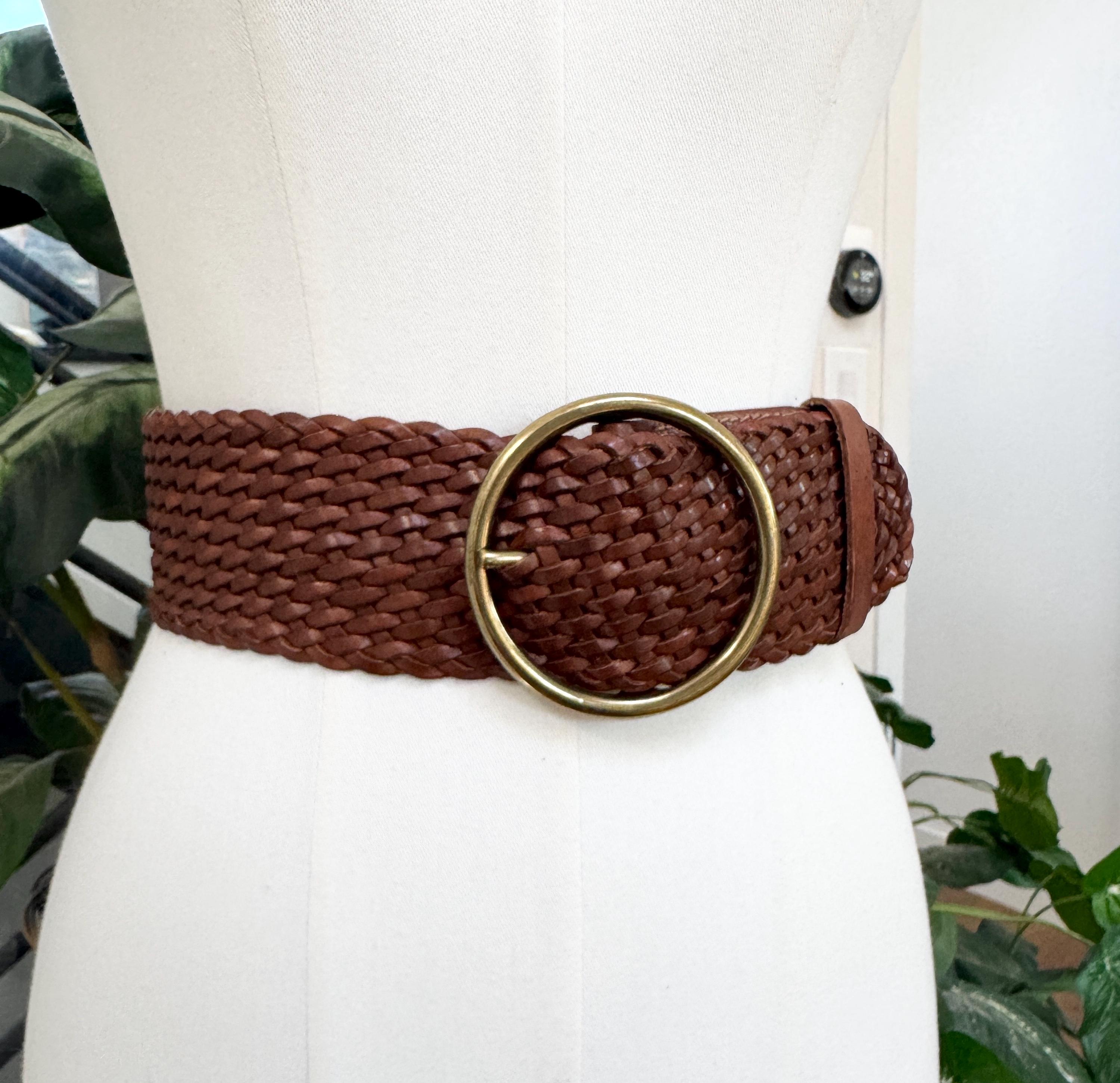 VTG 1990 Dark Brown Eddie Bauer Endless Braid Leather Belt Silver Metal Buckle M Eddie Bauer Mens Braided Leather Belt Dark Brown Woven Brass  main image 3