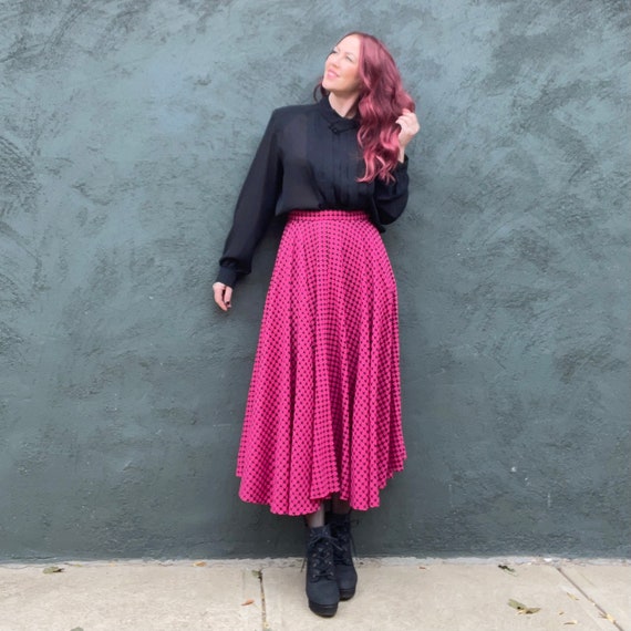 Vintage 80s Hot Pink Black Houndstooth Check Full