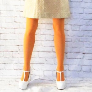 Retro 90s does 60s Bright Neon Orange Tights Pantyhose XS S M Mod Grunge Flapper Stockings